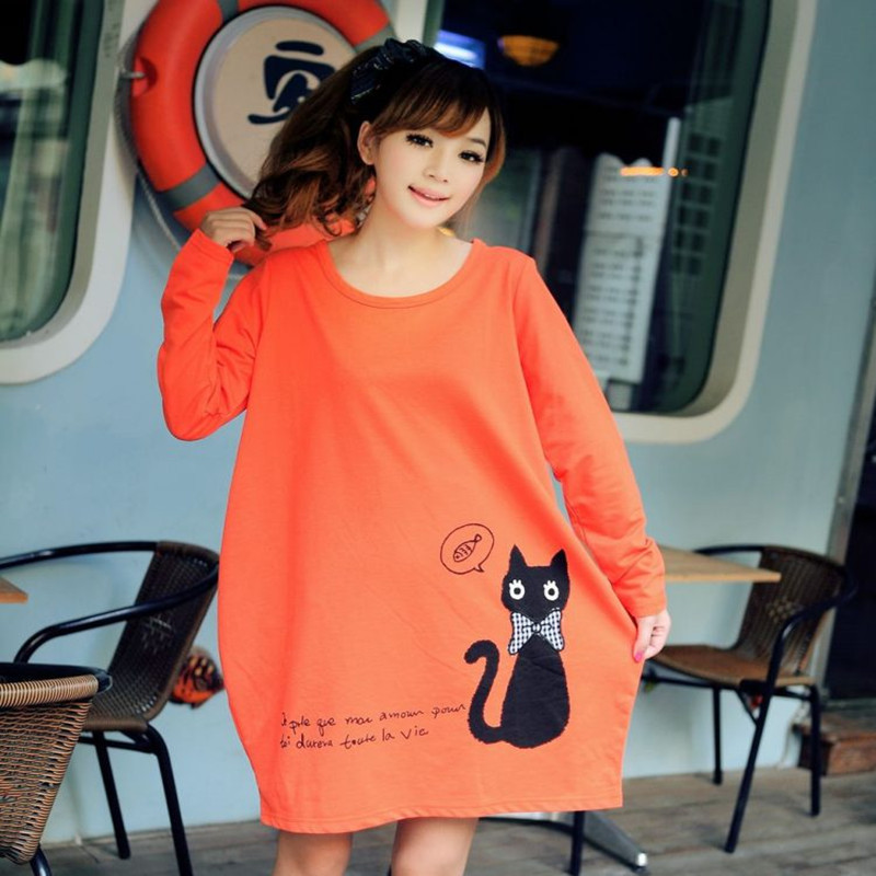 free shipping 2013 autumn plus size clothing cat cartoon loose maternity long-sleeve T-shirt basic shirt