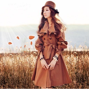 Free Shipping 2013 autumn trench women's  bottom type long design double breasted trench Skirt