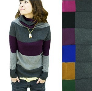 Free shipping 2013 Autumn/winter long-sleeve strips sweater Women fashion turtleneck pullover 962XIAOFANG