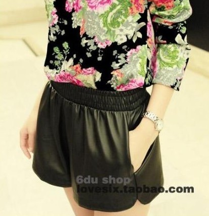 Free shipping 2013 autumn winter new arrival fashion women lady 5 color pocket PU shorts lady leather shorts s1462
