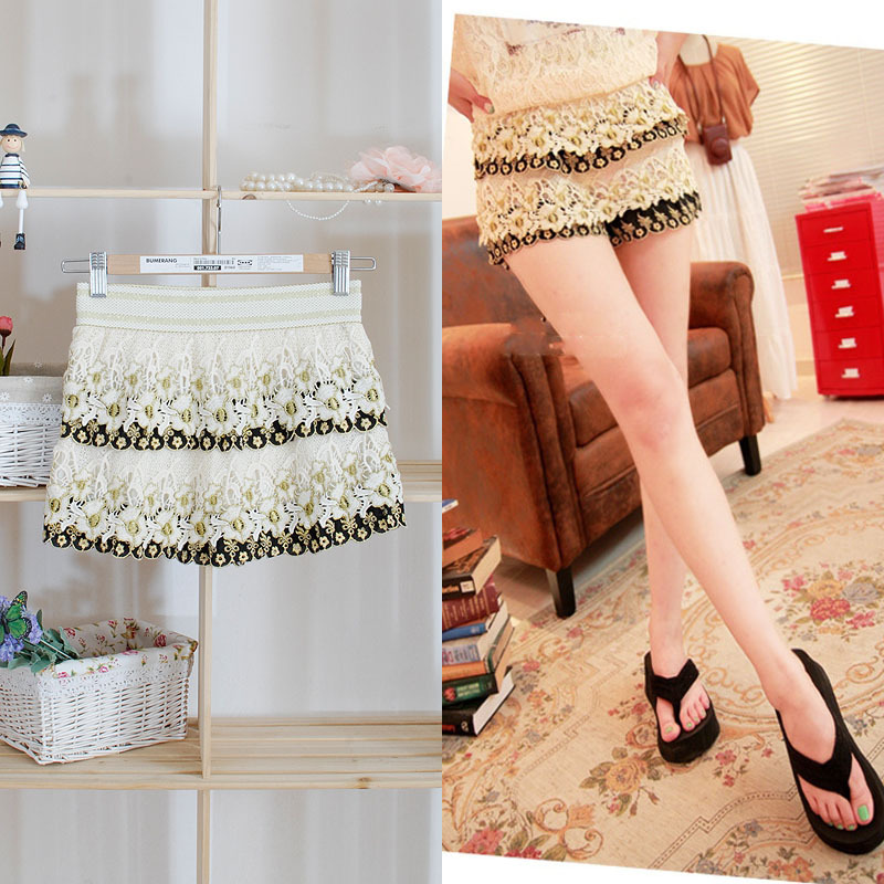 Free shipping 2013 autumn winter women's fashion embroidery lace decoration shorts lady sweet culottes 2 color s1445