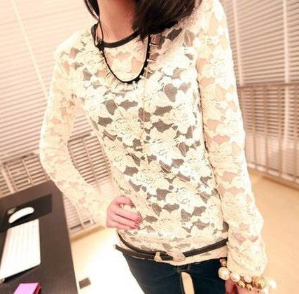 Free Shipping 2013 autumn women's 68239 all-match slim long-sleeve lace top slim basic shirt