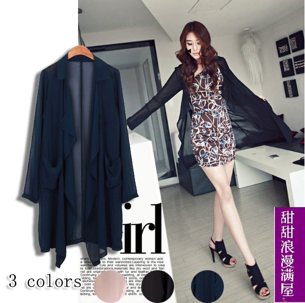 Free Shipping 2013 autumn women's 893589 queen personality casual thin long design chiffon coat wholesale