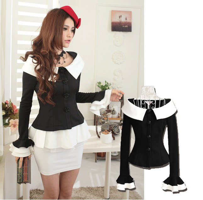 Free Shipping 2013 autumn women's black-and-white 447006 sweet princess xiangpin elegant slim coat wholesale