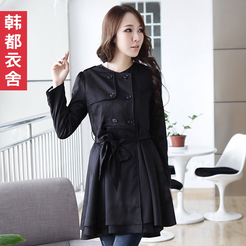 Free Shipping  2013 autumn women's long design o-neck slim waist double breasted trench jh1391