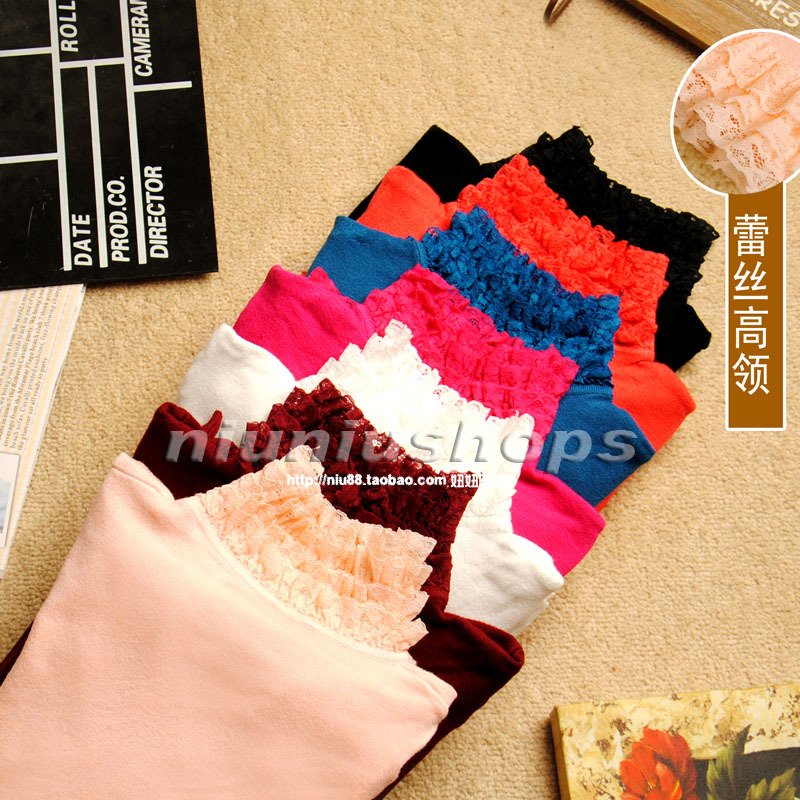 Free Shipping, 2013 autumn women's sweet ruffle lace stand collar slim long-sleeve basic knitted sweater