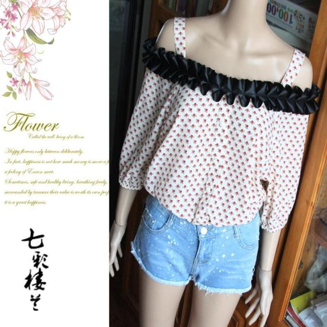 free shipping 2013 batwing shirt sexy short-sleeve T-shirt women's loose plus size chiffon strapless spaghetti strap shirt top