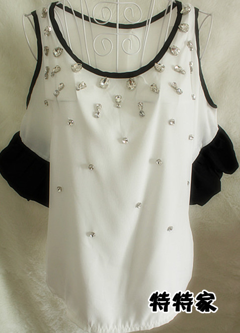 free shipping 2013 beading strapless chiffon shirt half sleeve t-shirt women's upperwear
