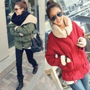 free shipping 2013 berber fleece large lapel olive tooling short design great wadded jacket cotton-padded jacket