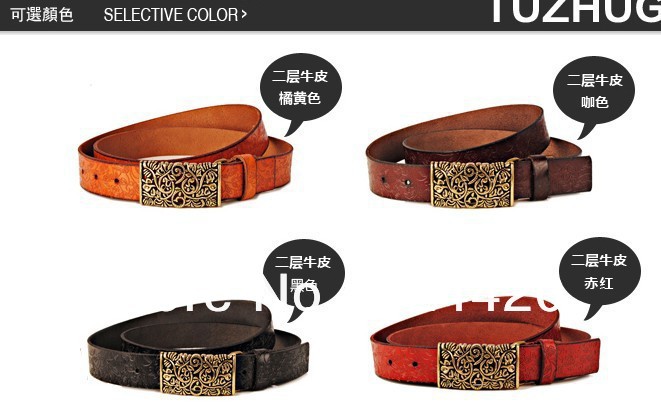Free shipping 2013 best sell  first tier cow leather carving buckle  fashion&lesure  belt for women EC032