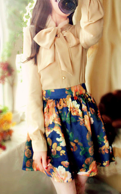 Free shipping 2013 big bow sweet elegant chiffon vintage fashion japanese style all-match shirt