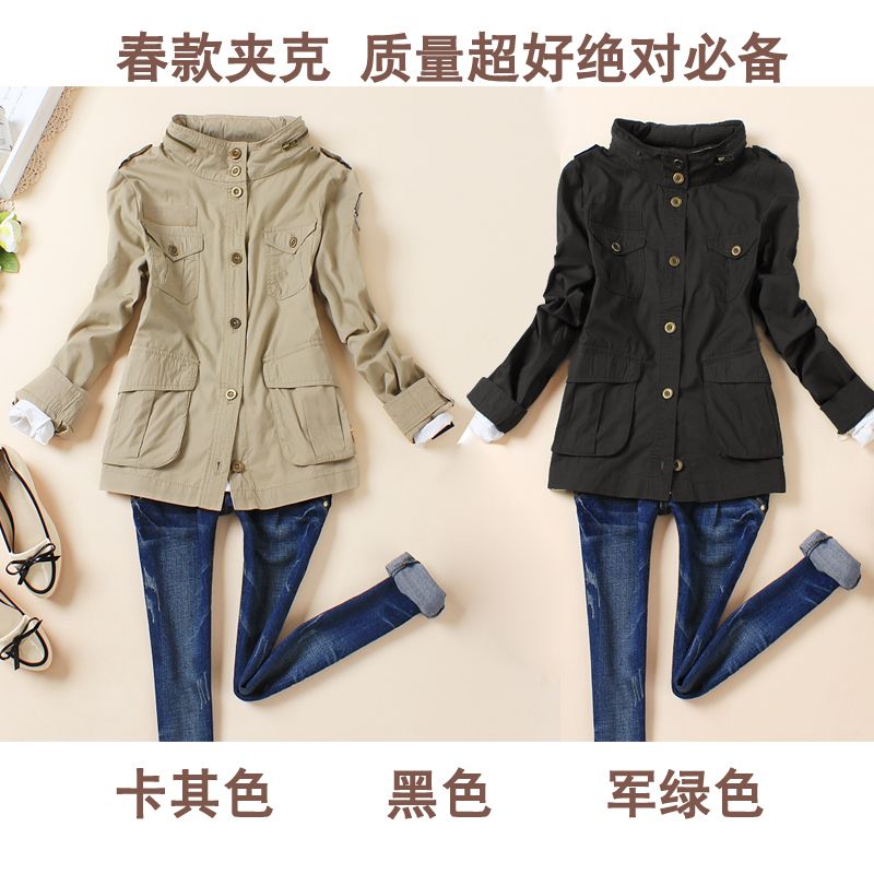 Free Shipping 2013 big spring jacket coffee black khaki olive metal buckle all-match