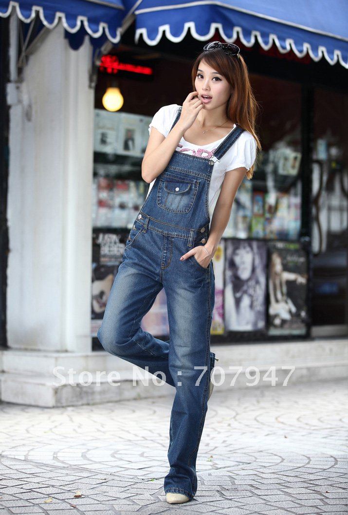 Free shipping 2013 Brand New arrival bib pants denim overalls for women Fashion loose jumpsuits jeans  plus size bodysuit