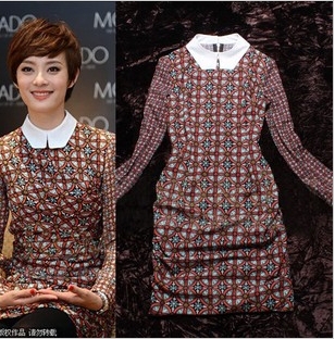 Free shipping! 2013 Brand Vintage Women Club Fashion Long Sleeve Dresses,Designer  Printing Dress