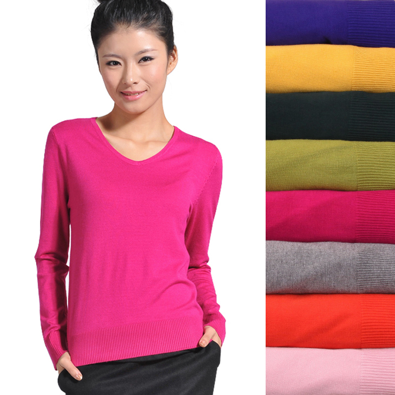 Free Shipping, 2013 brief all-match V-neck slim sweater women's mercerizing wool basic shirt