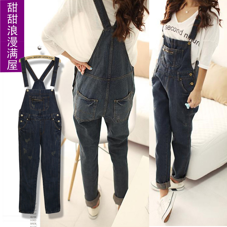 Free Shipping 2013 casual all-match blue suspenders denim trousers bib pants c2609 wholesale
