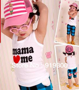 Free Shipping!!!2013 Child fashion papa love me and mama love me tank tops,girls summer vest,16pieces/lot #CV03