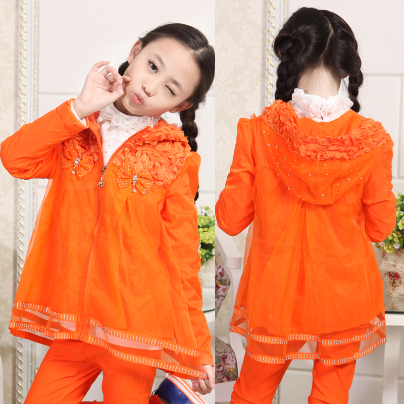 Free shipping 2013 children's clothing female child outerwear spring and autumn child trench outerwear child top sunscreen
