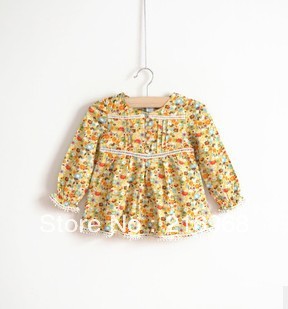 Free shipping, 2013 children's clothing wholesale floral cotton long sleeve shirt of the girls