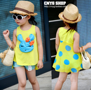 Free shipping 2013 children's summer clothing female child summer sleeveless T-shirt girl cartoon chiffon vest baby fashion