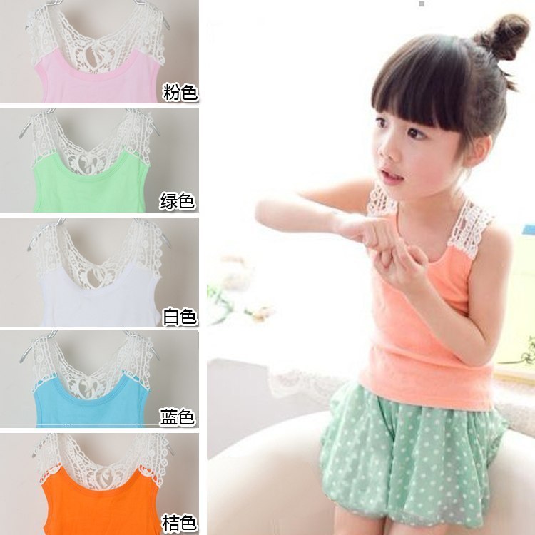 free shipping 2013 children's summer clothing summer child lace flower spaghetti strap top sleeveless female child tank