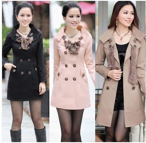 Free shipping!2013 Classic New Fashion Women's Slim Fit Double Breasted Trench With Free Leopard Scarf/Casual Long/C079