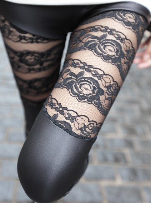 Free shipping 2013 Clothing boutique faux leather pants patchwork flower leather pants rose legging