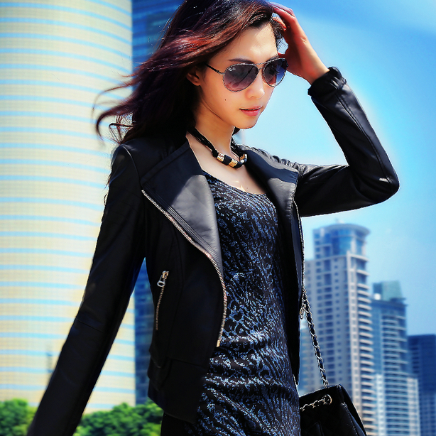 Free shipping,2013 cool women's  motorcycle leather jacket,fashion lady leather outerwear,S-XL
