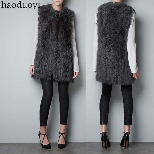 Free shipping 2013 Dark gray fur vest fox fur long vest fur vest 6 full
