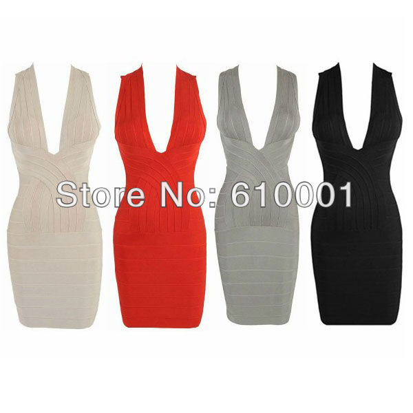 Free Shipping 2013 Deed V New  HL Elastic Knitted Bandage Red Dress HL0808