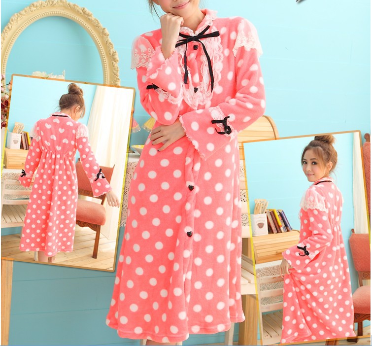 Free Shipping 2013 Dress Casual Womens Bathrobe Coral Fleece  Winter Cute Full Min Order $30 Retail Wholesale