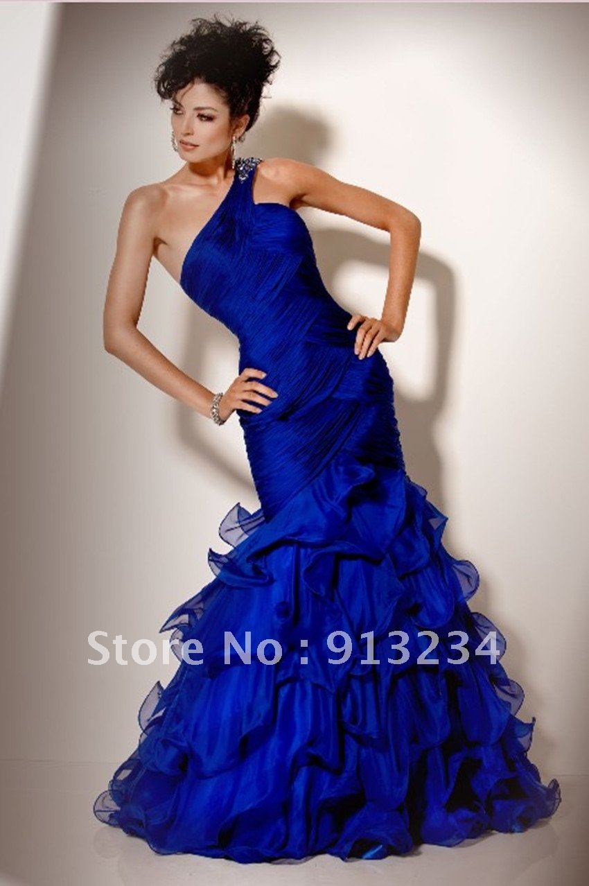 Free shipping 2013 Elegant blue full length Sequined ruched Scoop Mermaid Chiffon celebrity party dresses evening gowns 079