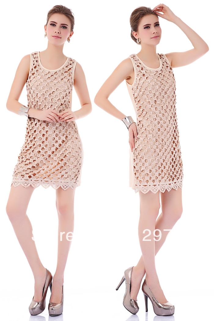 Free Shipping 2013 European Fashion NEW Ladies Summer Wear Hollowed Sakura Mini Skirt Dress Women
