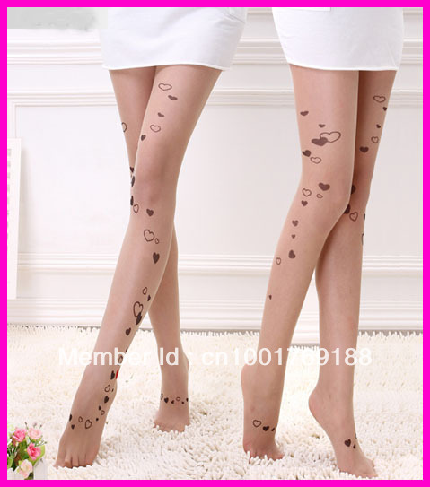 free shipping 2013 fashion 20 denier tattoo heart print transparent leg stockings tights
