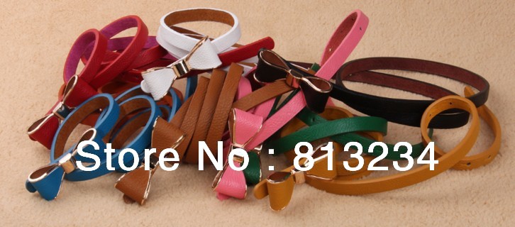 Free shipping 2013 Fashion Bowknot Candy color Punk Leather Belts for Women 10pcs/lot Wholesale BT-001