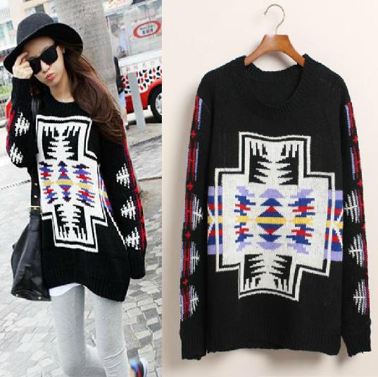 Free shipping 2013 Fashion colorful cross casual long sleeve sweater for women clothing F16634465852