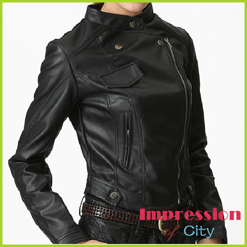 Free Shipping 2013 Fashion Cultivate one's morality short fur PU Leather Jacket Women Coat Size S,M,L,XL Autumn&Winter 3181