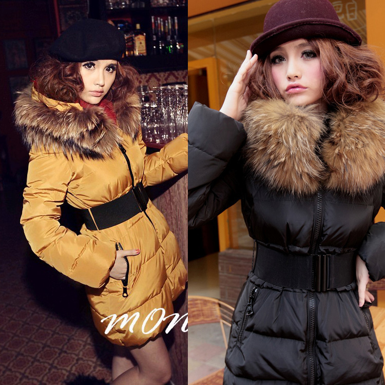 Free shipping! 2013 fashion desgin Elegant 2012 large fur collar slim thickening medium-long down coat female chromophous
