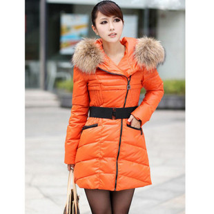 Free shipping! 2013 fashion desgin Missfofo large fur collar hooded slim female long medium down coat 1166