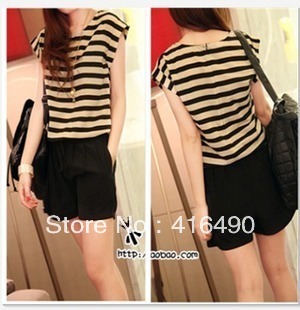 free shipping 2013 fashion Elegant leugth quality classic stripe one piece shorts