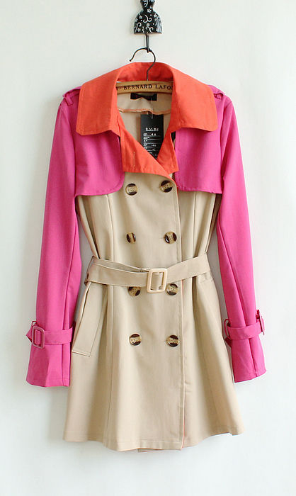 free shipping 2013 fashion elegant rose orange colorant match double breasted lacing trench
