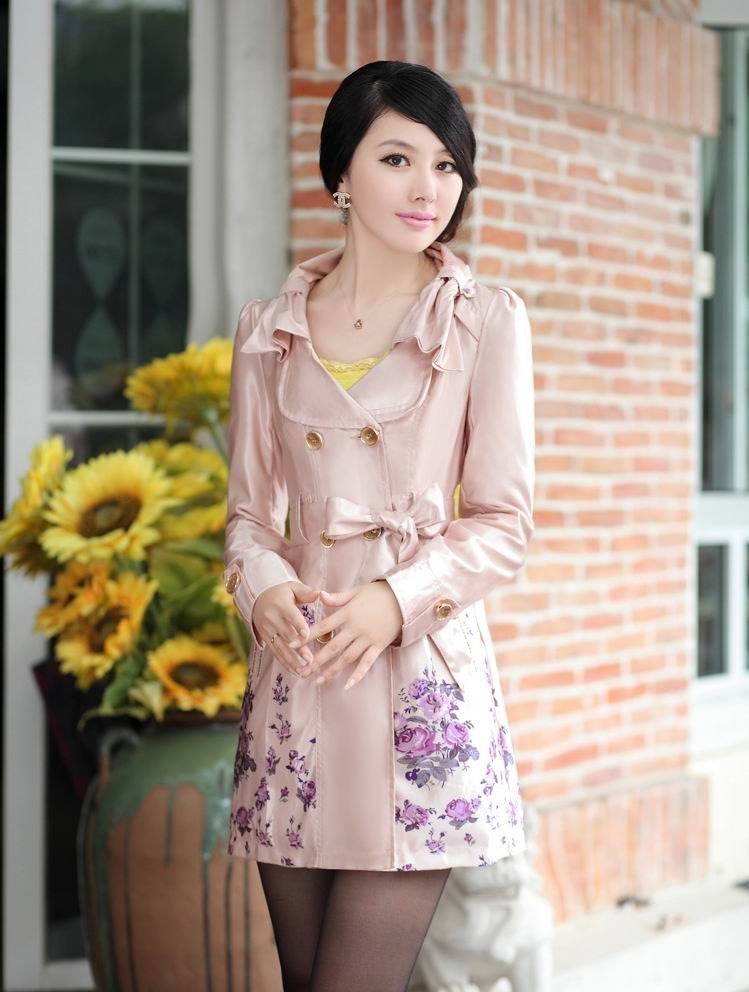 Free shipping 2013 fashion grace trench coats for woman double breasted, Pink/Purple/Blue flowers printed, size M, L, XL, XXL
