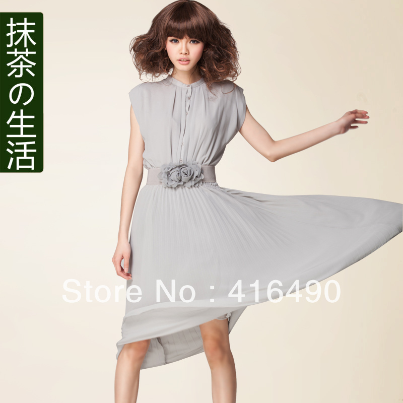free shipping 2013 fashion Green tea full dress accordion fashion pleated chiffon one-piece dress plus size Women