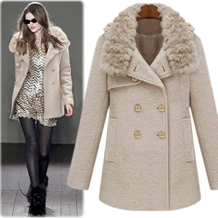 Free Shipping 2013 fashion high quality exquisite rabbit fur d word buckle phanero- thin high waist type woolen trench