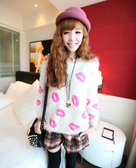 Free shipping 2013 fashion loose casual sexy lip long sleeve sweater for women clothing with 4 colors F18363735694