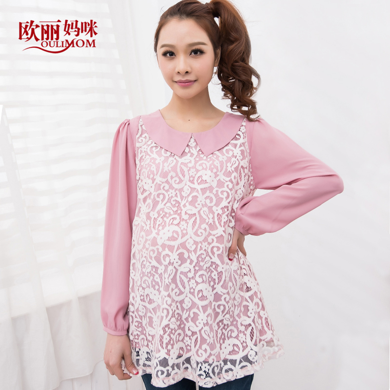 Free shipping 2013 fashion maternity clothing spring long-sleeve top chiffon shirt loose t-shirt shirt