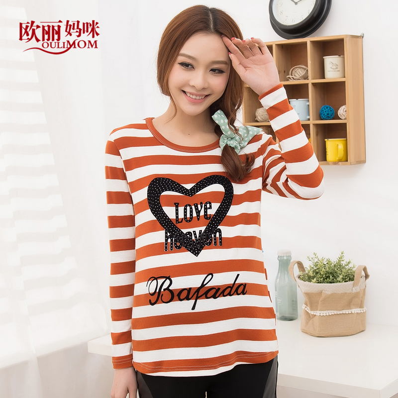 Free shipping 2013 fashion maternity clothing spring stripe long-sleeve plus size maternity t-shirt top basic shirt