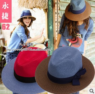 free shipping 2013 fashion new spring and summer choke a small chilli female models of mixed colors bowknot beach hats b607 ow