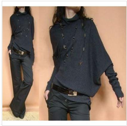 FREE SHIPPING/2013 fashion patchwork wintage colors women's loose batwing shirt sweater,five colors S-815