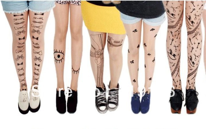 Free Shipping 2013 Fashion Retail Spring and Summer Thin Colorful Tattoo Women's Leggings Tights Pants  ladies' stocking